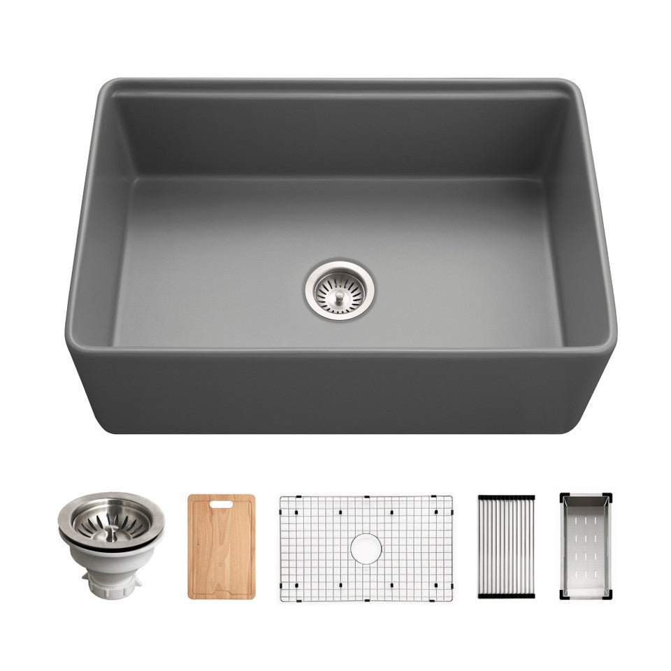 Aspire 30" Apron Front Workstation Single Bowl Fireclay Sink PTW-3020S