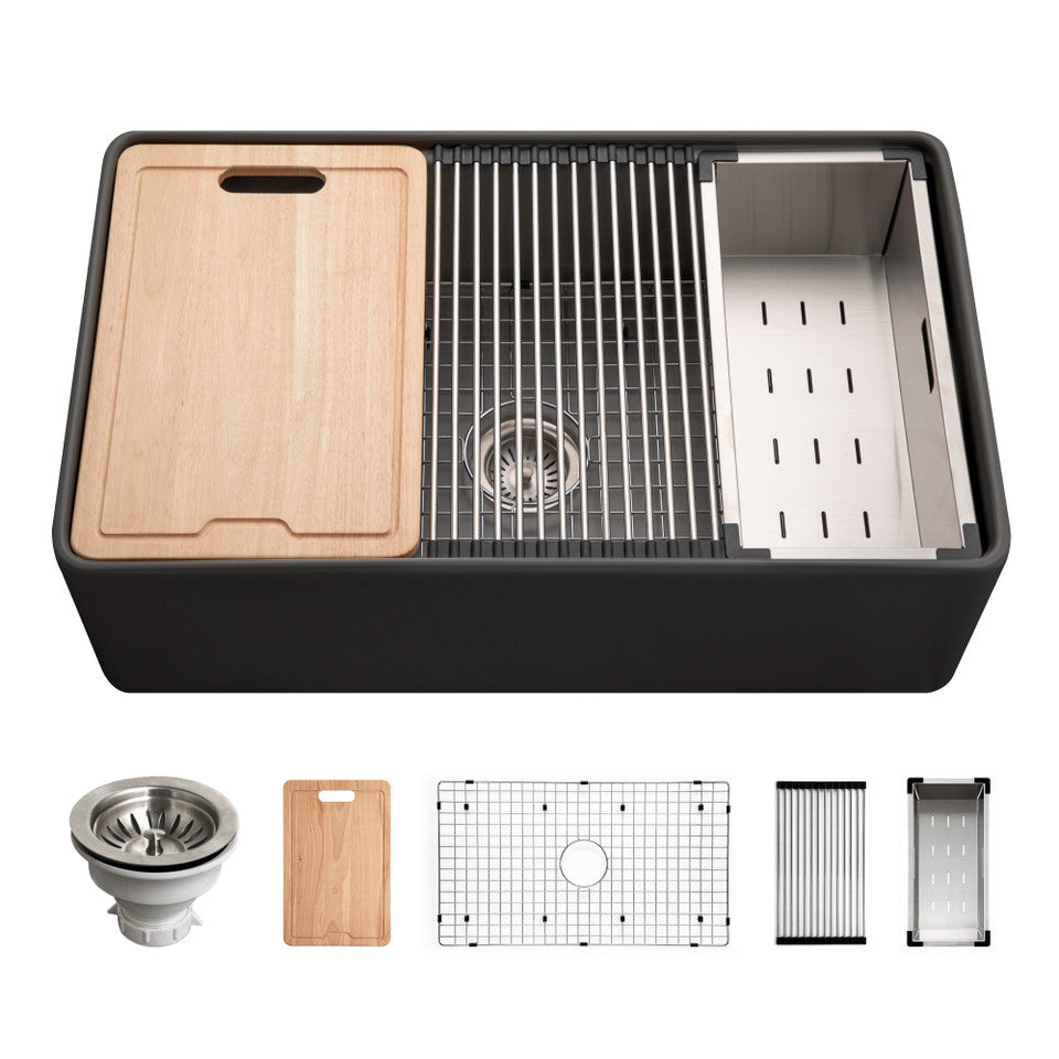 Aspire 33" Apron Front Workstation Single Bowl Fireclay Sink PTW-3320S