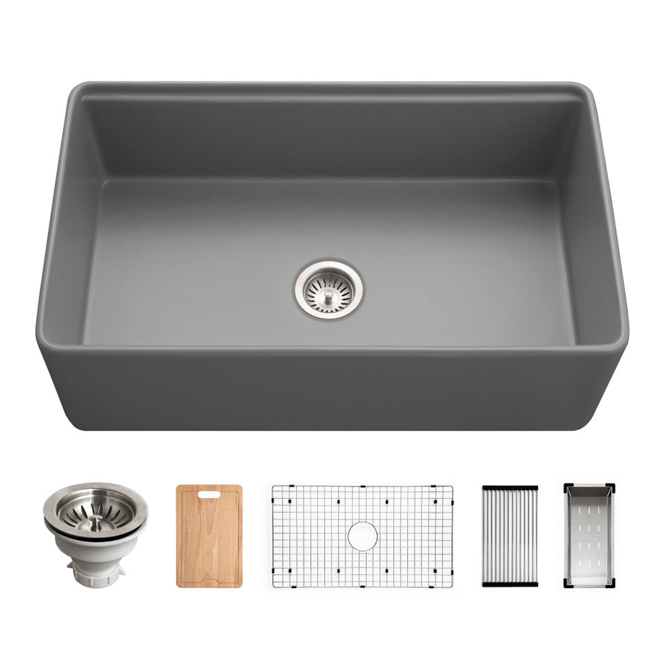 Aspire 33" Apron Front Workstation Single Bowl Fireclay Sink PTW-3320S
