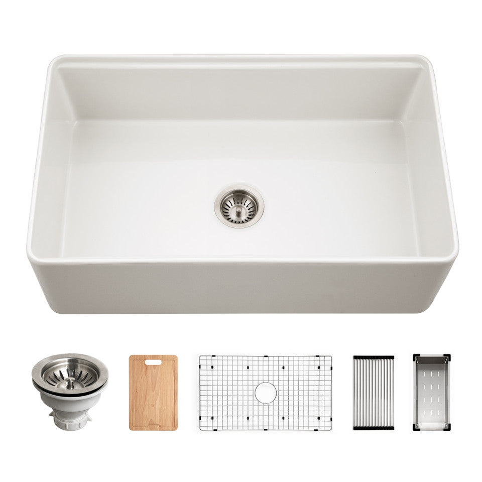 Aspire 33" Apron Front Workstation Single Bowl Fireclay Sink PTW-3320S