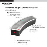 Houzer Contempo Trough 33 inch Stainless Steel Undermount Single Curved Bowl Bar Sink with Strainer & Grid - CTC-3312