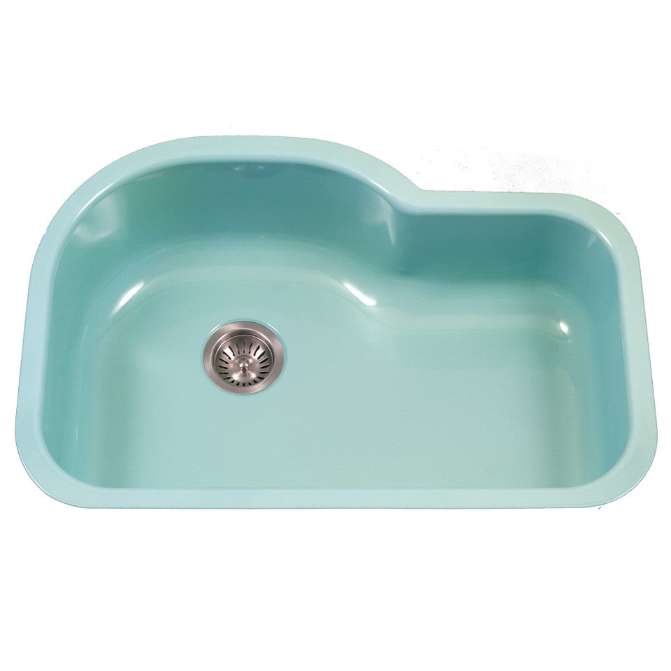 Houzer Porcela 31" Porcelain Enamel Steel Undermount Single Bowl Offset Kitchen Sink PCH-3700 WH