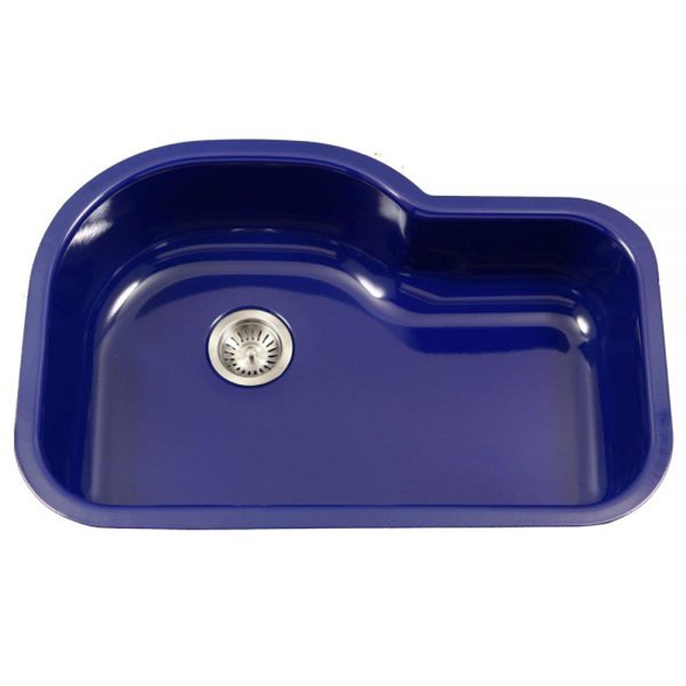 Houzer Porcela 31" Porcelain Enamel Steel Undermount Single Bowl Offset Kitchen Sink PCH-3700 WH