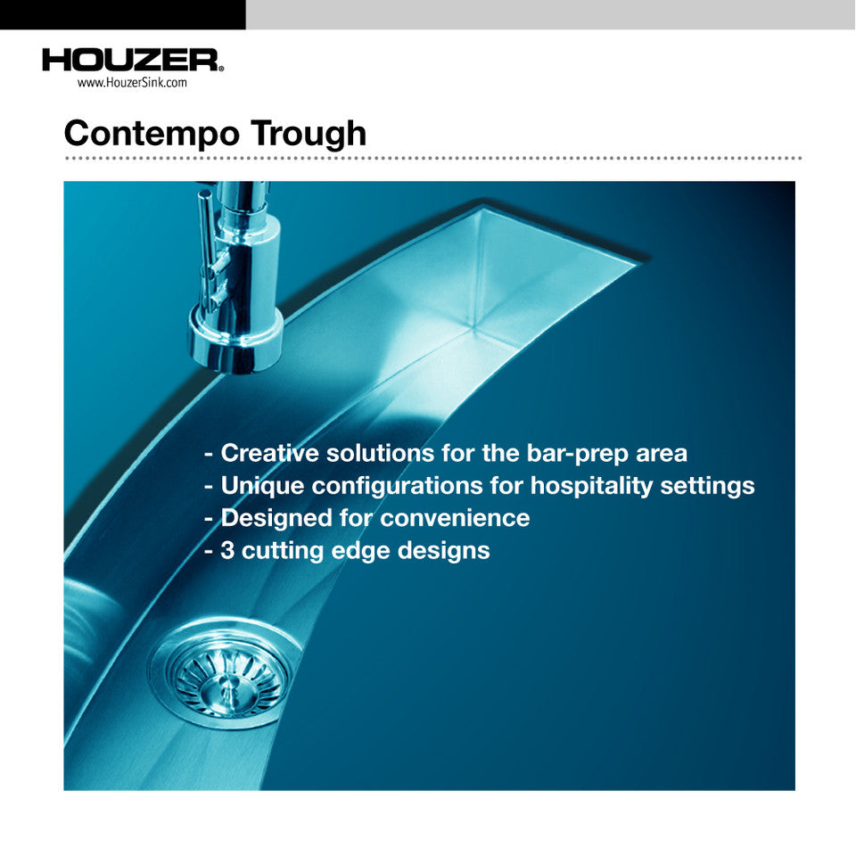 Houzer Contempo Trough 33 inch Stainless Steel Undermount Single Curved Bowl Bar Sink with Strainer & Grid - CTC-3312