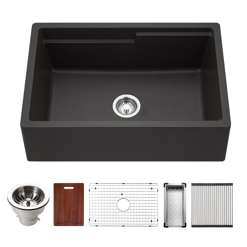 Houzer Quartztone 30" Cloud Apron Front Farmhouse Granite Composite Workstation Kitchen Sink with Accessories - W-130 CLOUD-C