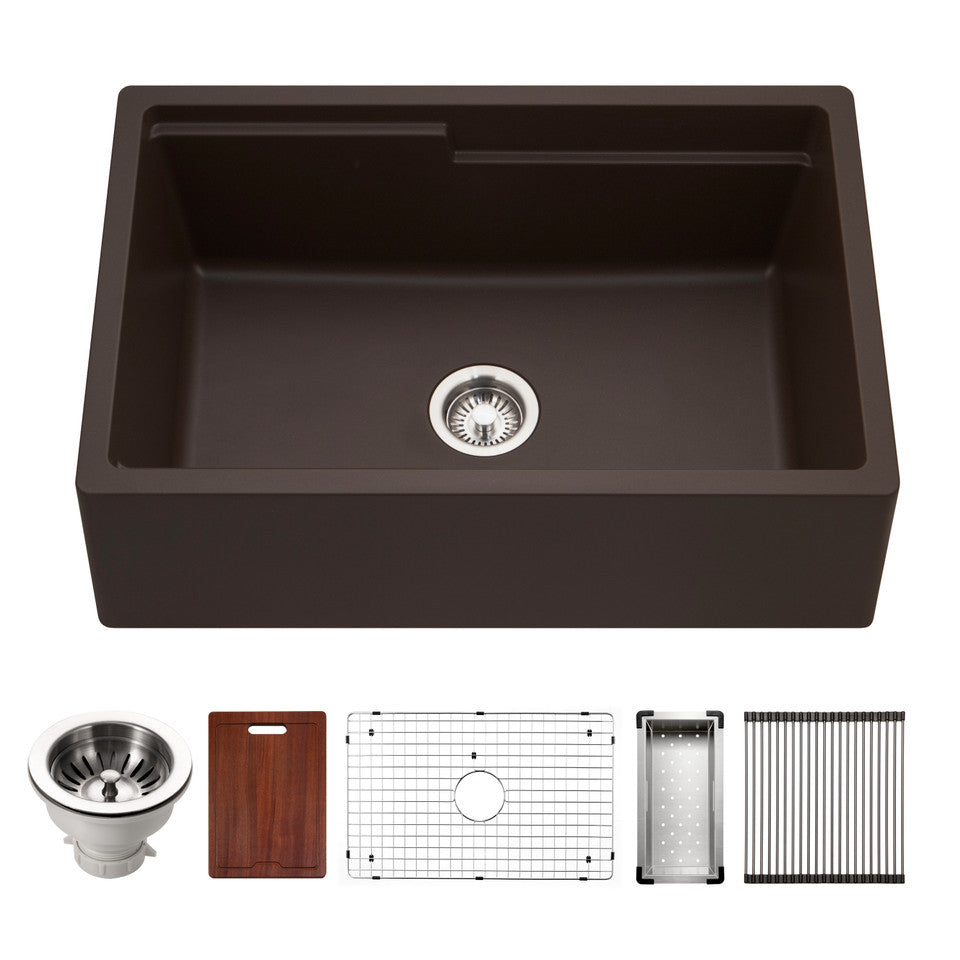 Houzer Quartztone 30" Cloud Apron Front Farmhouse Granite Composite Workstation Kitchen Sink with Accessories - W-130 CLOUD-C