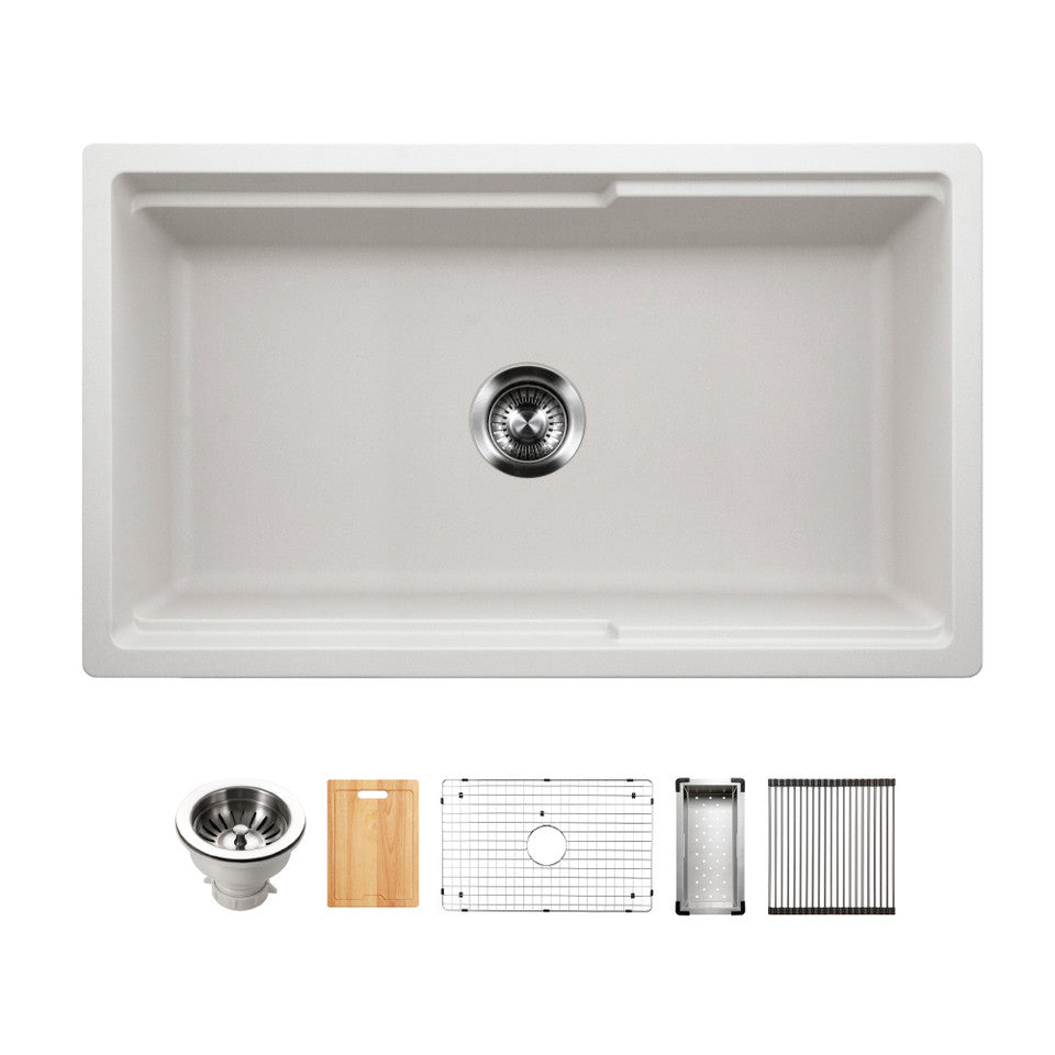Houzer Quartztone 33" Cloud Apron Front Farmhouse Granite Composite Workstation Kitchen Sink with Accessories - W-133 CLOUD-C