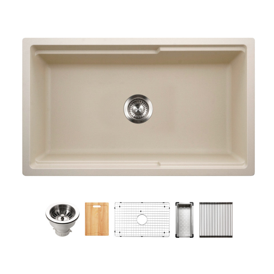 Houzer Quartztone 33" Cloud Apron Front Farmhouse Granite Composite Workstation Kitchen Sink with Accessories - W-133 CLOUD-C