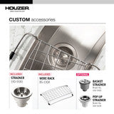Houzer Contempo Trough 33 inch Stainless Steel Undermount Single Curved Bowl Bar Sink with Strainer & Grid - CTC-3312