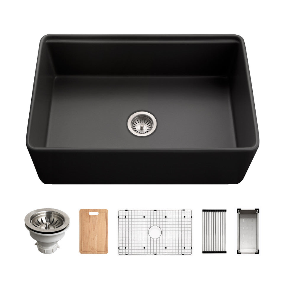 Aspire 30" Apron Front Workstation Single Bowl Fireclay Sink PTW-3020S
