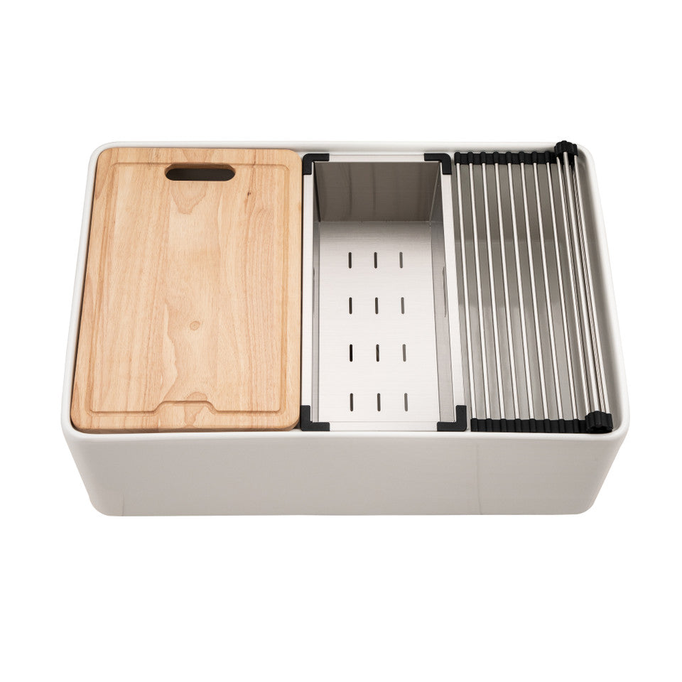 Aspire 30" Apron Front Workstation Single Bowl Fireclay Sink PTW-3020S