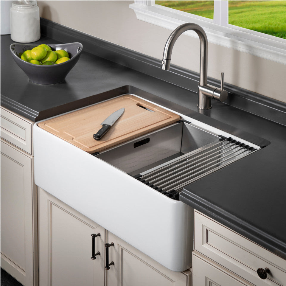 Aspire 30" Apron Front Workstation Single Bowl Fireclay Sink PTW-3020S
