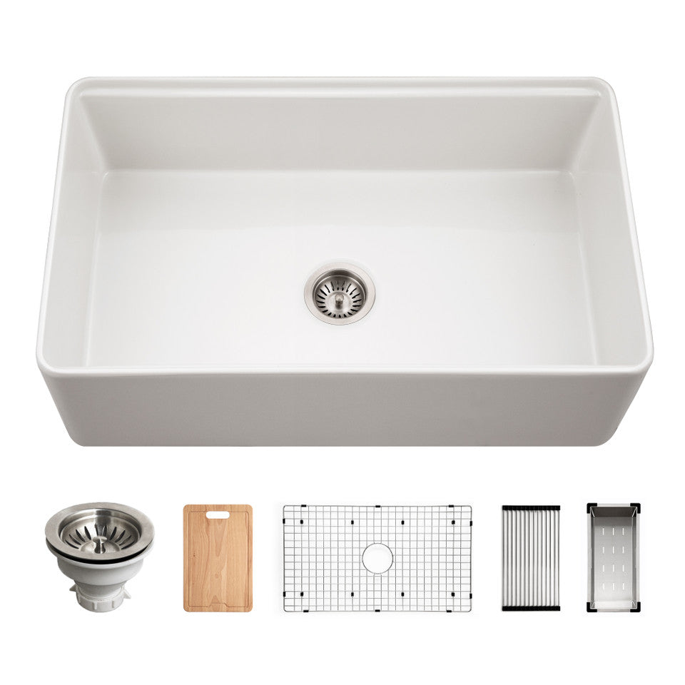 Aspire 33" Apron Front Workstation Single Bowl Fireclay Sink PTW-3320S