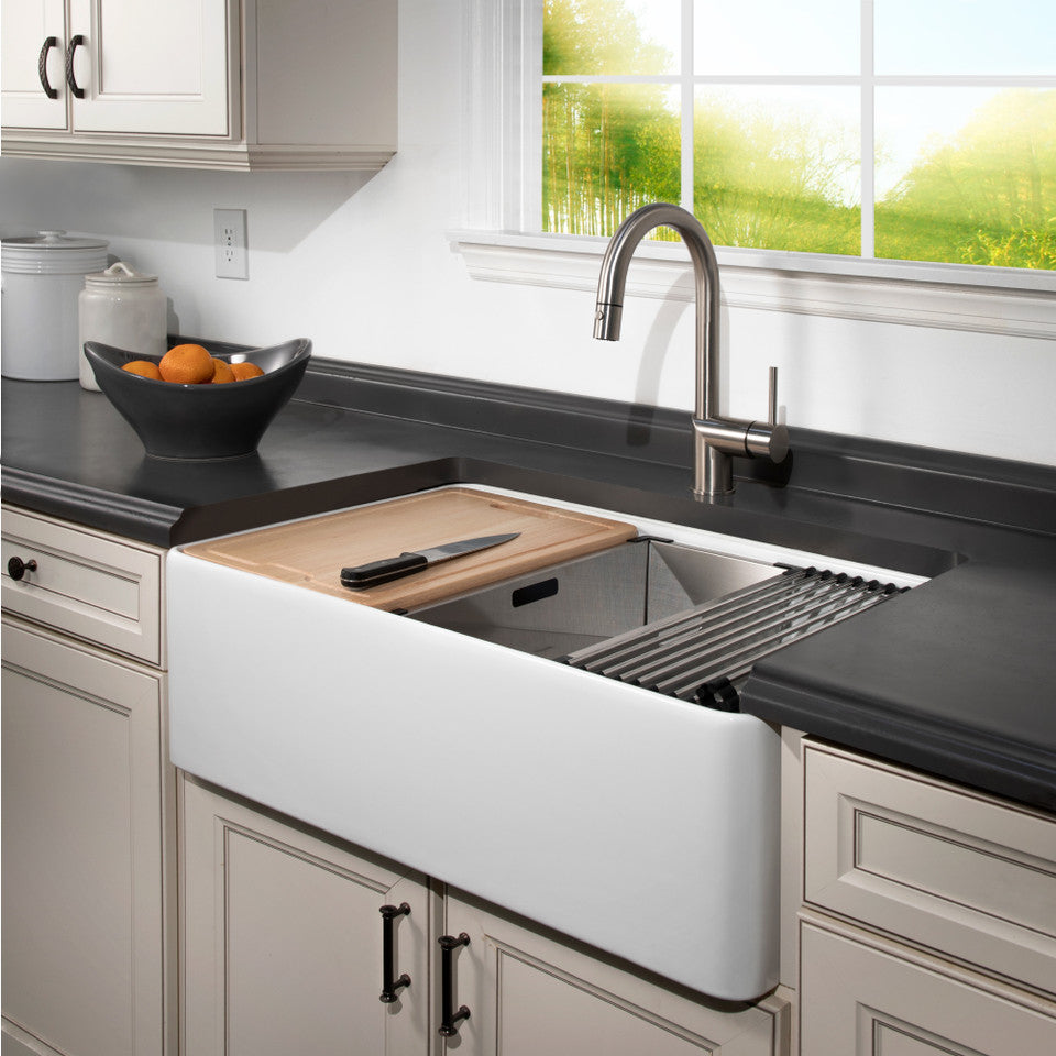 Aspire 33" Apron Front Workstation Single Bowl Fireclay Sink PTW-3320S