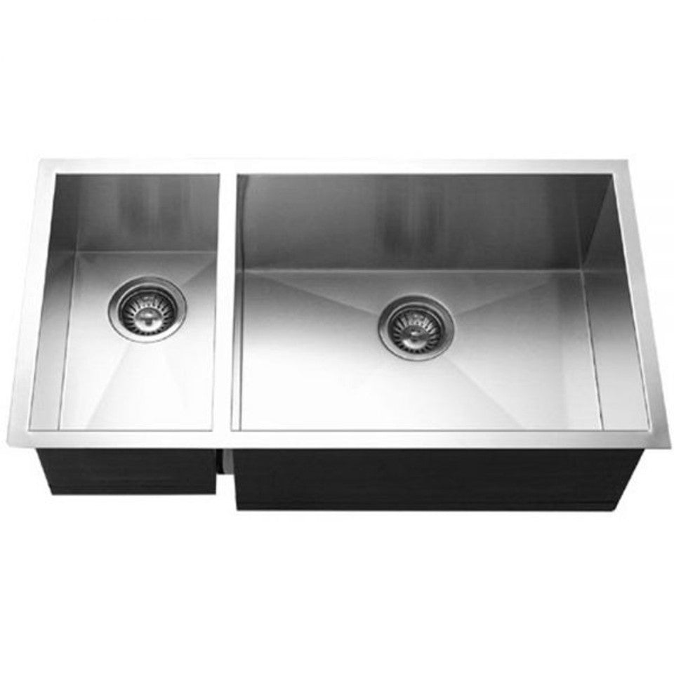 Houzer Contempo 33" Stainless Steel Undermount 70/30 Double Left or Right Prep Bowl Kitchen Sink with Strainer & Grids CTO-3370SR