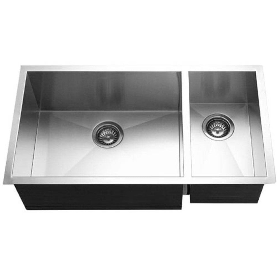 Houzer Contempo 33" Stainless Steel Undermount 70/30 Double Left or Right Prep Bowl Kitchen Sink with Strainer & Grids CTO-3370SR