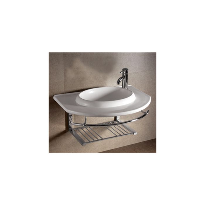 Whitehaus WHKN1124 Ceramic Round Bath Basin with Integrated Towel Bar