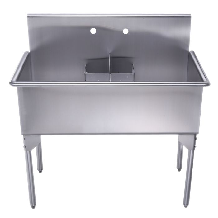 Whitehaus WHLSDB4020-NP 40" Brushed Stainless Steel Two Bowl Utility Sink