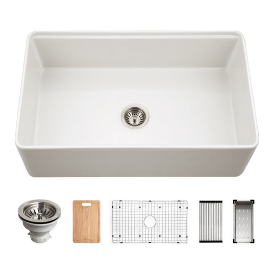 Aspire 33" Apron Front Workstation Single Bowl Fireclay Sink PTW-3320S