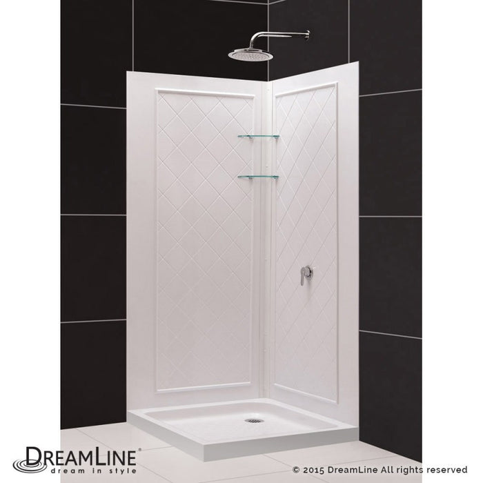 DreamLine Cornerview Sliding Shower Enclosure, White Base, and White Wall Kit