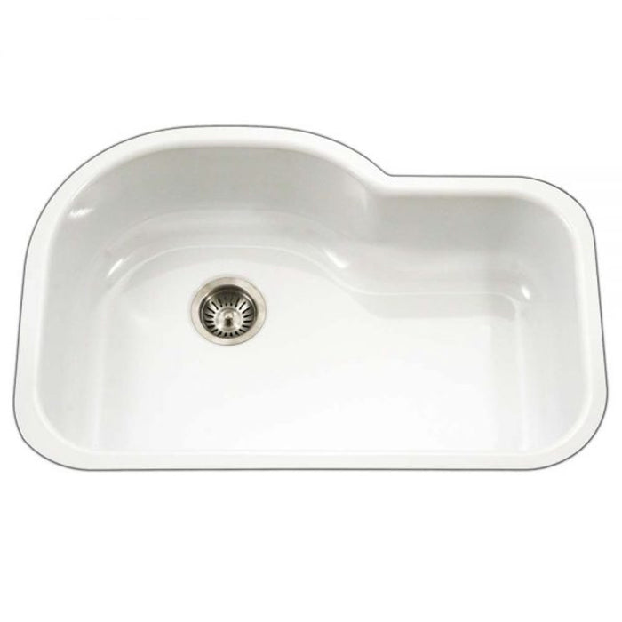 Houzer Porcela 31" Porcelain Enamel Steel Undermount Single Bowl Offset Kitchen Sink PCH-3700 WH