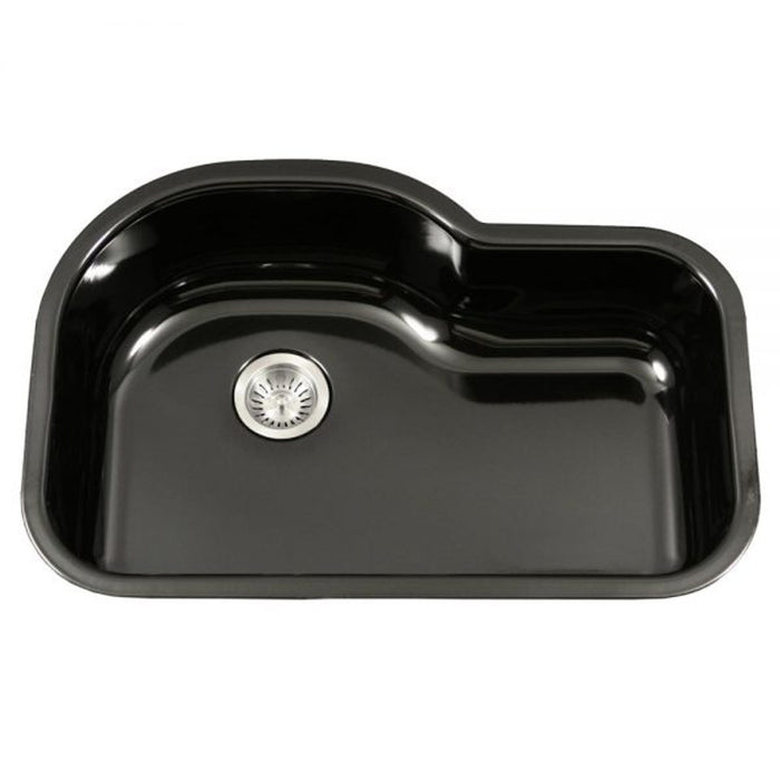 Houzer Porcela 31" Porcelain Enamel Steel Undermount Single Bowl Offset Kitchen Sink PCH-3700 WH
