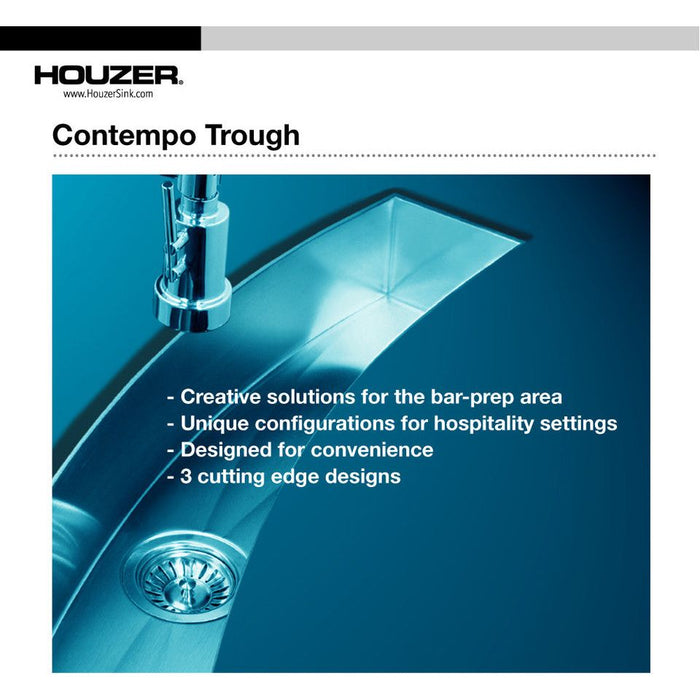 Houzer Contempo Trough 33 inch Stainless Steel Undermount Single Curved Bowl Bar Sink with Strainer & Grid - CTC-3312