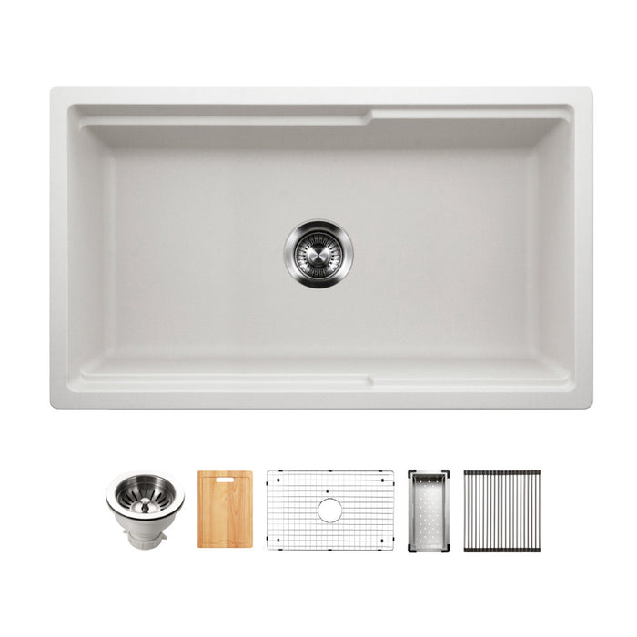 Houzer Quartztone 33" Cloud Apron Front Farmhouse Granite Composite Workstation Kitchen Sink with Accessories - W-133 CLOUD-C