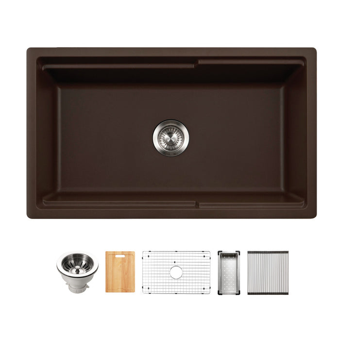 Houzer Quartztone 33" Cloud Apron Front Farmhouse Granite Composite Workstation Kitchen Sink with Accessories - W-133 CLOUD-C