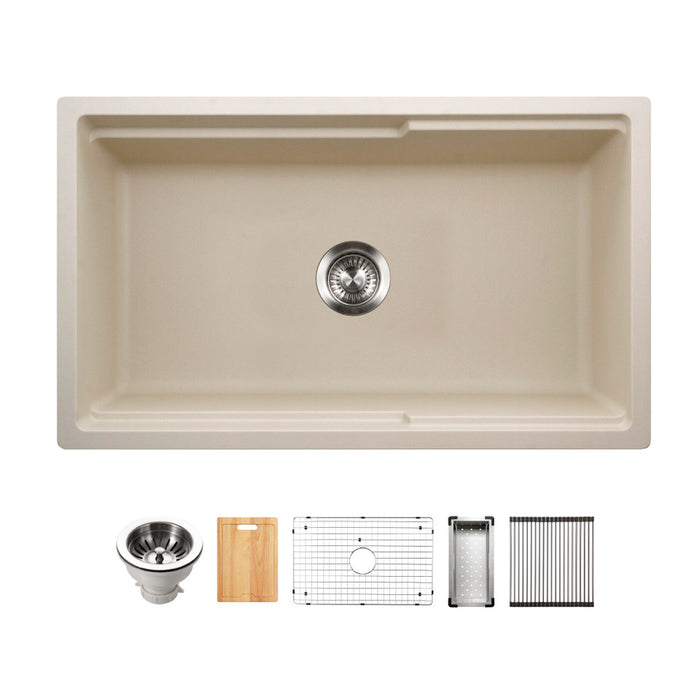 Houzer Quartztone 33" Cloud Apron Front Farmhouse Granite Composite Workstation Kitchen Sink with Accessories - W-133 CLOUD-C