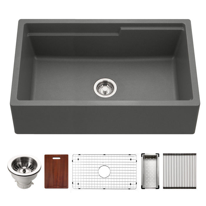 Houzer Quartztone 33" Cloud Apron Front Farmhouse Granite Composite Workstation Kitchen Sink with Accessories - W-133 CLOUD-C