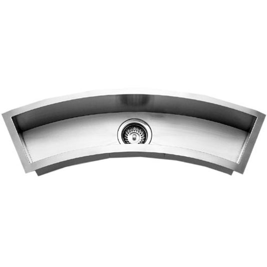 Houzer Contempo Trough 33 inch Stainless Steel Undermount Single Curved Bowl Bar Sink with Strainer & Grid - CTC-3312