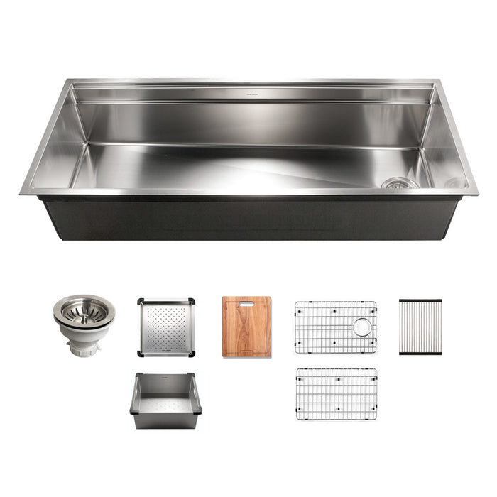 Houzer 45 inch Novus 18 Gauge Stainless Steel Undermount Dual Platform Workstation Single Bowl Kitchen Sink with Accessories - NVS-6500