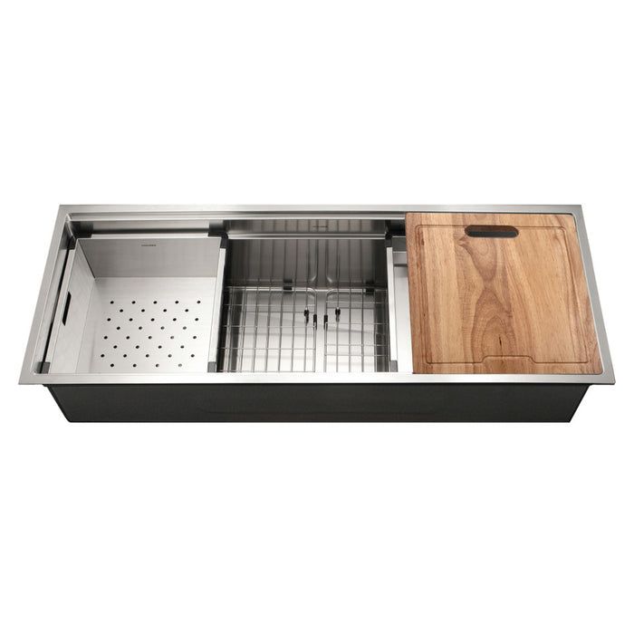 Houzer 45 inch Novus 18 Gauge Stainless Steel Undermount Dual Platform Workstation Single Bowl Kitchen Sink with Accessories - NVS-6500