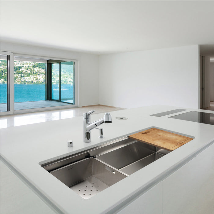 Houzer 45 inch Novus 18 Gauge Stainless Steel Undermount Dual Platform Workstation Single Bowl Kitchen Sink with Accessories - NVS-6500