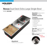 Houzer 45 inch Novus 18 Gauge Stainless Steel Undermount Dual Platform Workstation Single Bowl Kitchen Sink with Accessories - NVS-6500