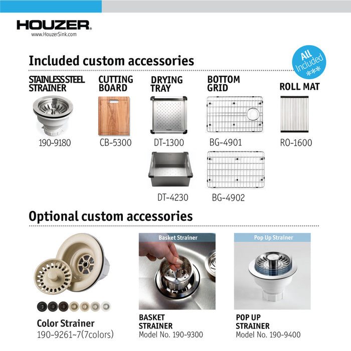 Houzer 45 inch Novus 18 Gauge Stainless Steel Undermount Dual Platform Workstation Single Bowl Kitchen Sink with Accessories - NVS-6500