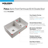 Houzer Platus 33 inch White Fireclay Apron Front Farmhouse 60/40 Double Bowl Kitchen Sink - PTD-6040 WH