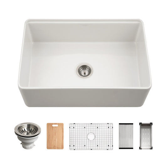 Aspire 30" Apron Front Workstation Single Bowl Fireclay Sink PTW-3020S