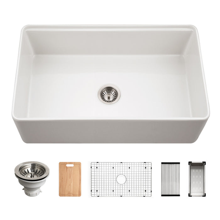 Aspire 33" Apron Front Workstation Single Bowl Fireclay Sink PTW-3320S