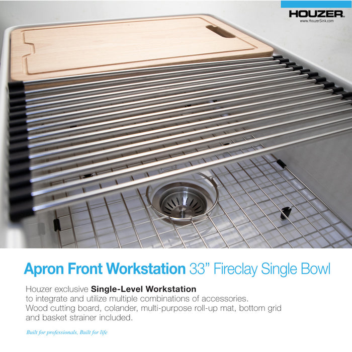 Aspire 33" Apron Front Workstation Single Bowl Fireclay Sink PTW-3320S