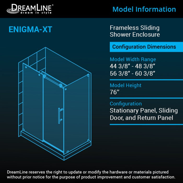 DreamLine Enigma-XT Fully Frameless Sliding Shower Enclosure in Tuxedo Finish