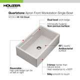 Houzer Quartztone 33" Cloud Apron Front Farmhouse Granite Composite Workstation Kitchen Sink with Accessories - W-133 CLOUD-C