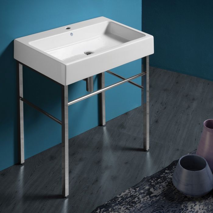 Whitehaus B-U90-DUCG1-A09-P Britannia Large Rectangular Sink Console with Front towel Bar