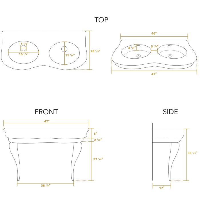 Whitehaus LA12-LAM120B Double Bowl Basin China Console with Oval bowls