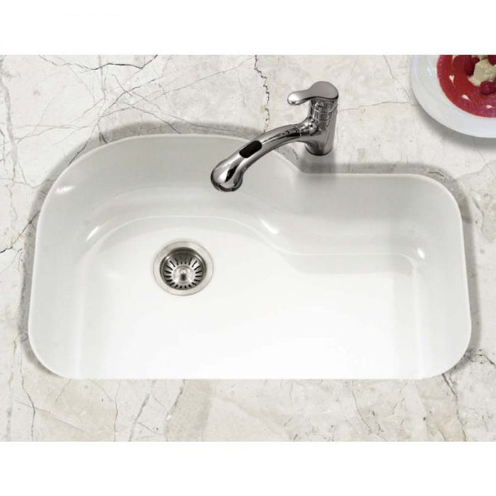 Houzer Porcela 31" Porcelain Enamel Steel Undermount Single Bowl Offset Kitchen Sink PCH-3700 WH