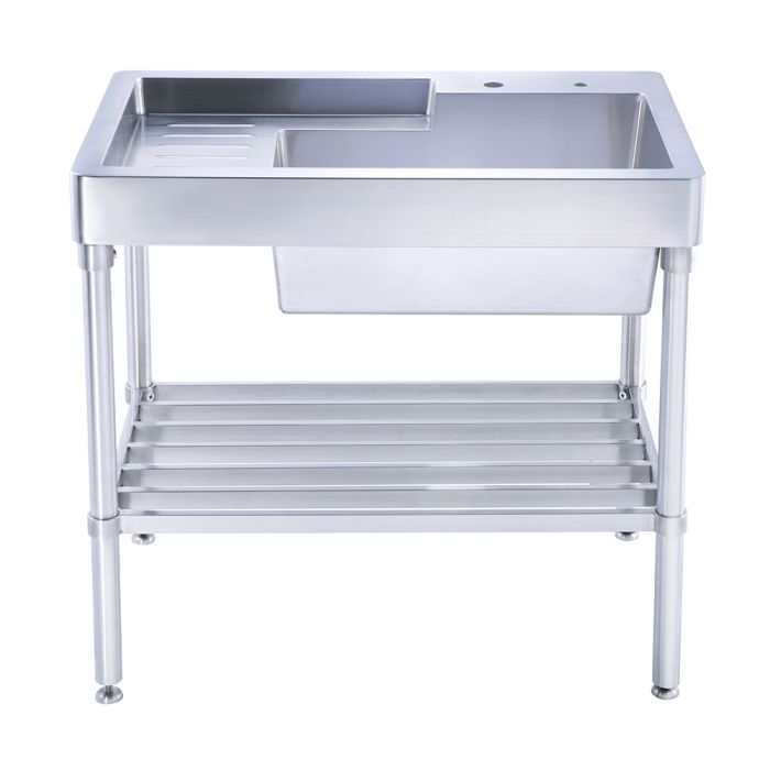Whitehaus WH33209-LEG-NP Pearlhaus Brushed Stainless Steel Single Bowl Utility Sink With Drainboard