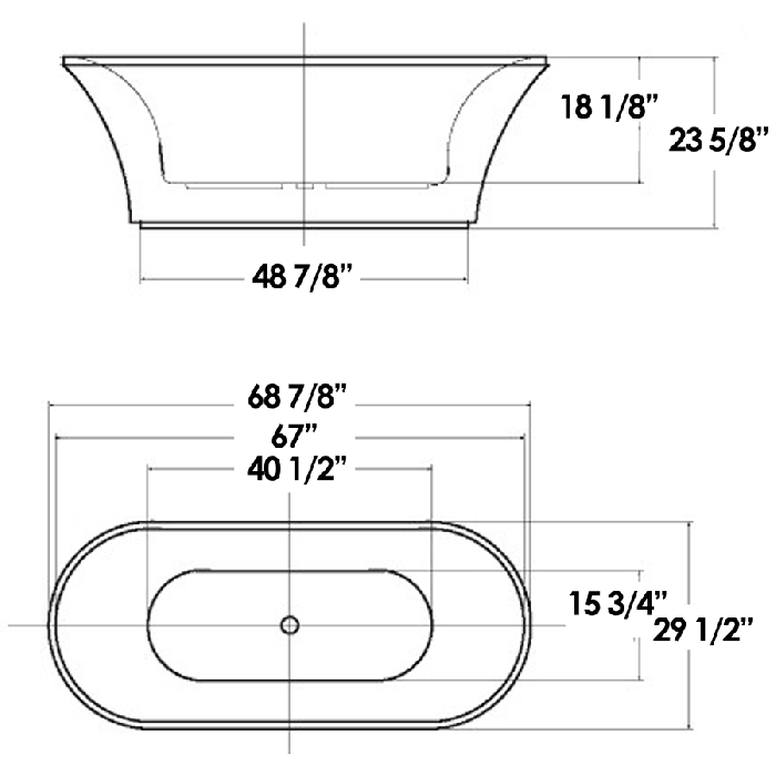 Whitehaus WHBL175BATH Oval Double Side Freestanding Acrylic Soaking Bathtub