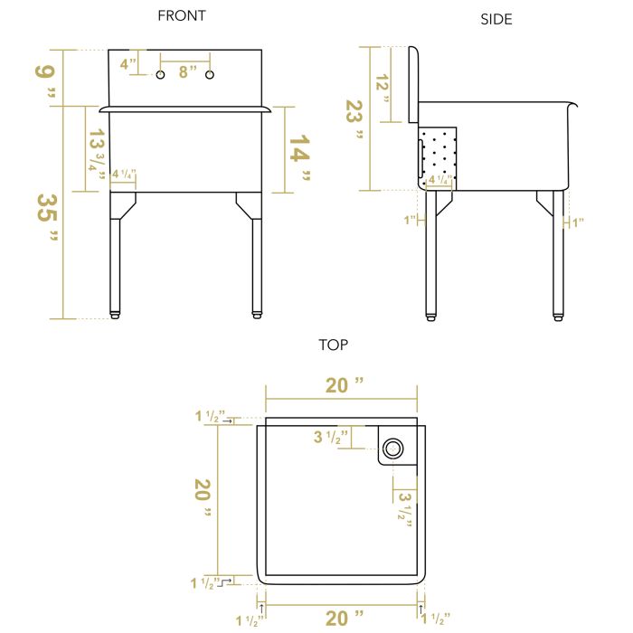 Whitehaus WHLS2020-NP 20" Brushed Stainless Steel Freestanding Utility Sink