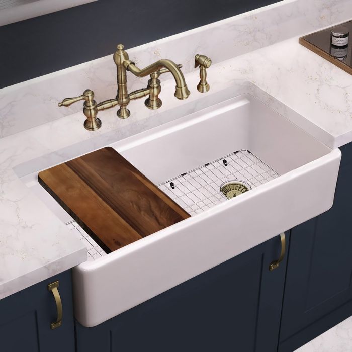 Whitehaus WHLW3619 36" Reversible Single Bowl Front Apron Fireclay Sink Set
